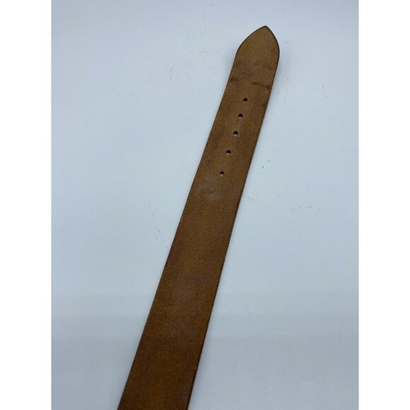 Brown Women's Embossed Belt Genuine Leather Size 26 Brass Buckle - Picture 7 of 16